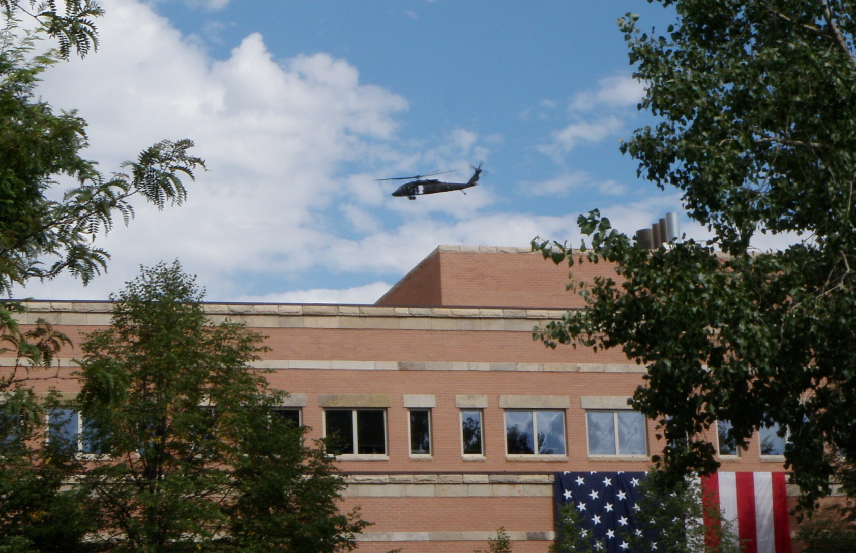 President Obama's helicopter over the NESB building