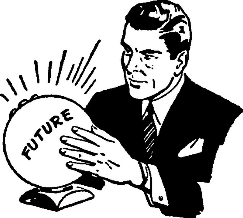 Cartoon of man looking into crystal ball