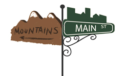 Street sign pointing to Mountains or Main St. FRSES 2015