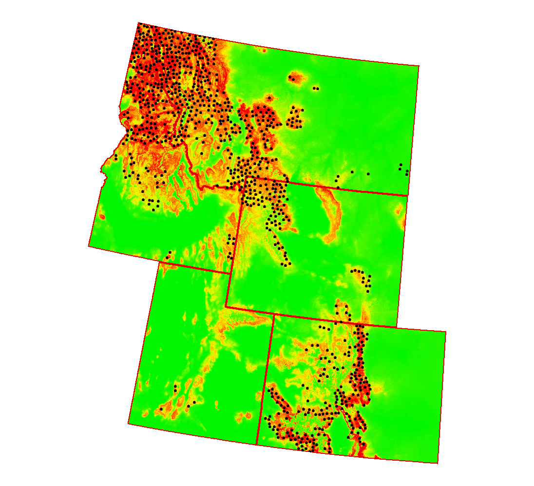 Species distribution map of mountain pine beetle in high mountain states