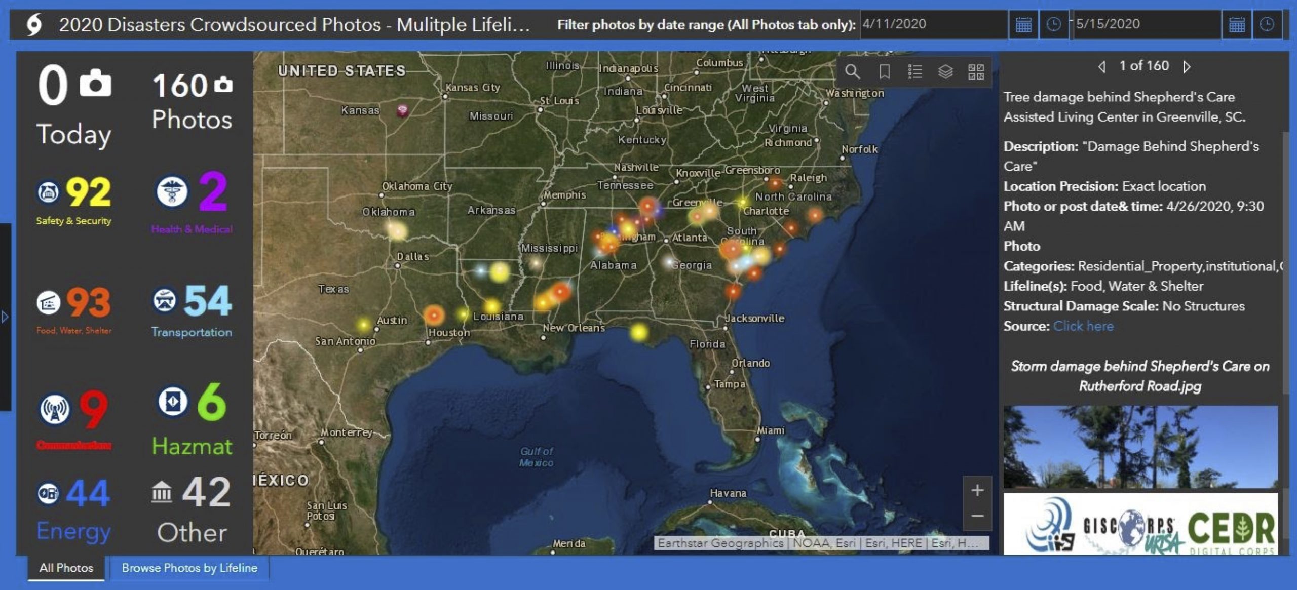 GISCorps missions involved mapping the impact of tornadoes in the southeast U.S.