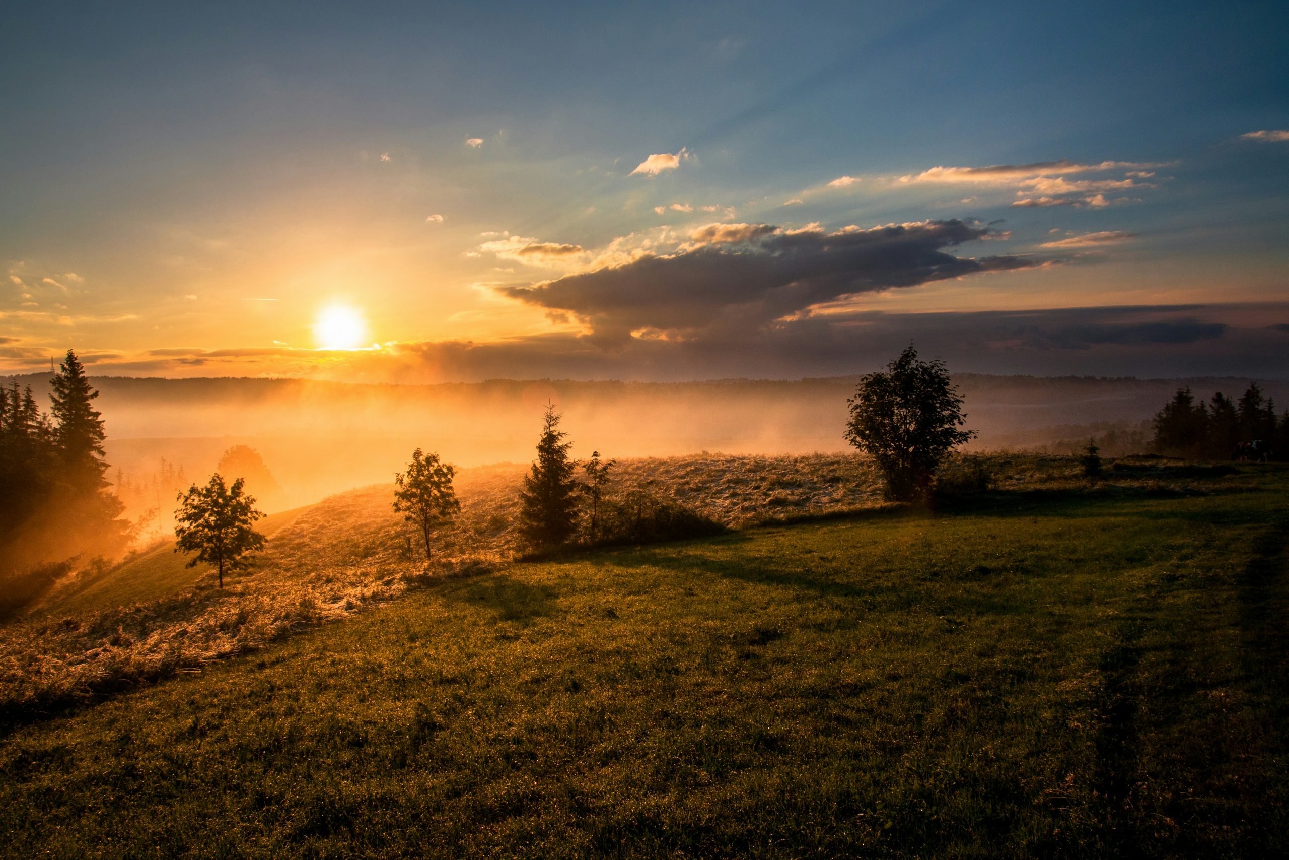 Sunset over mountain range