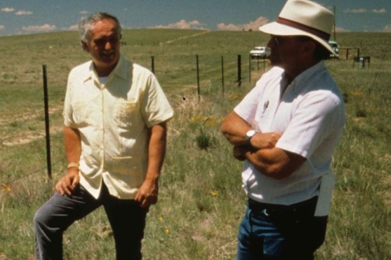 NSF's Tom Callahan and NREL director Bob Woodmansee at the Pawnee research site.